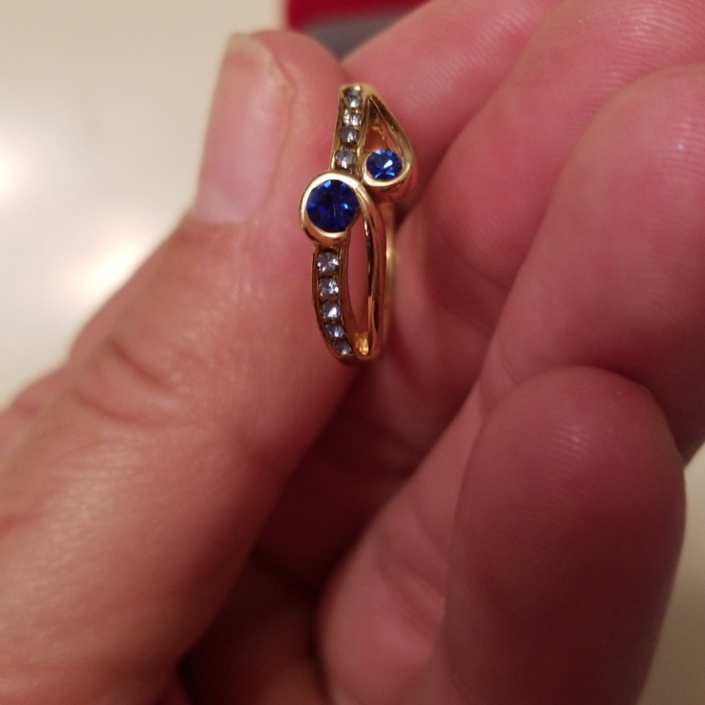 Nib 925 Gold Sapphire & Diamond Ring Size 6 - Picture 6 of 8
